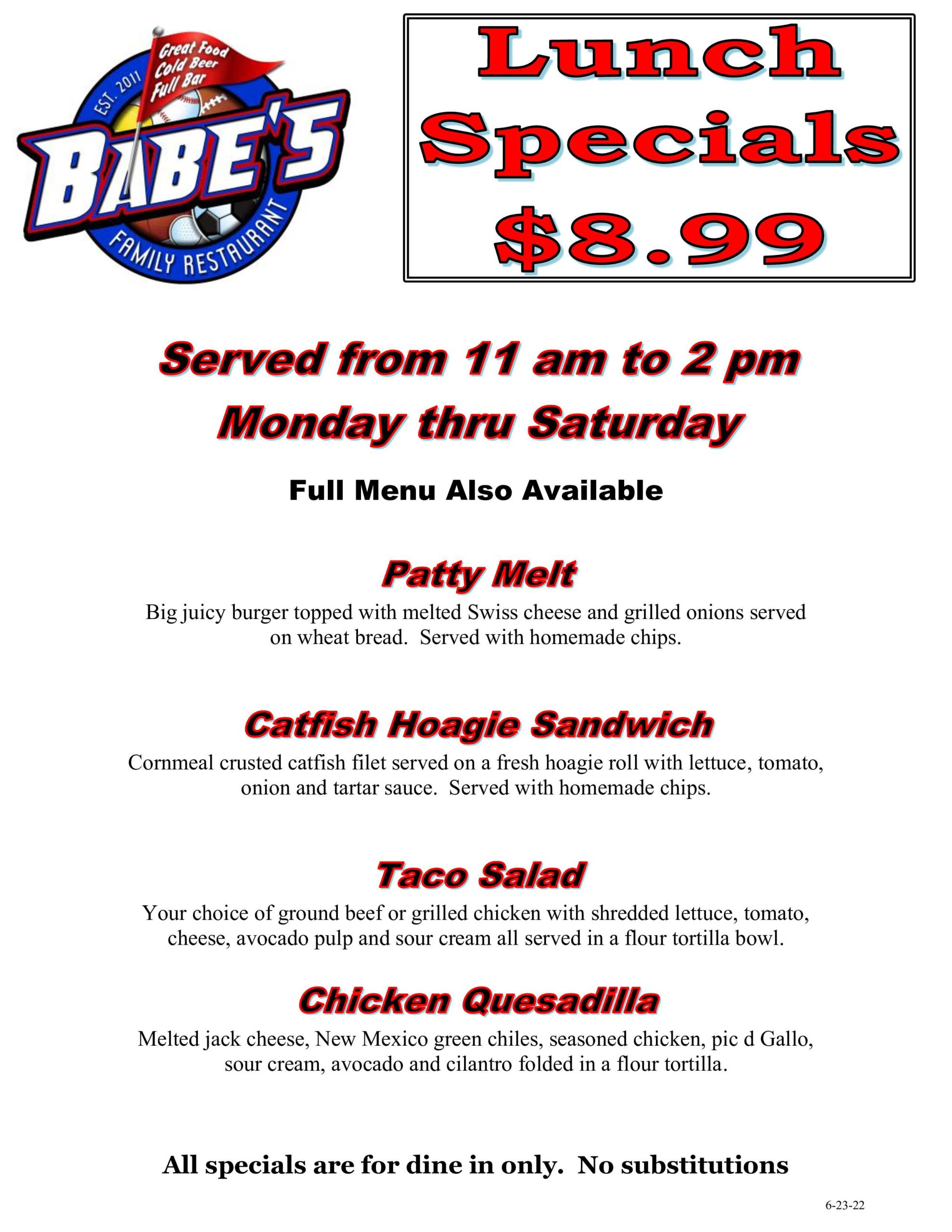 Lunch specials 6-23-22